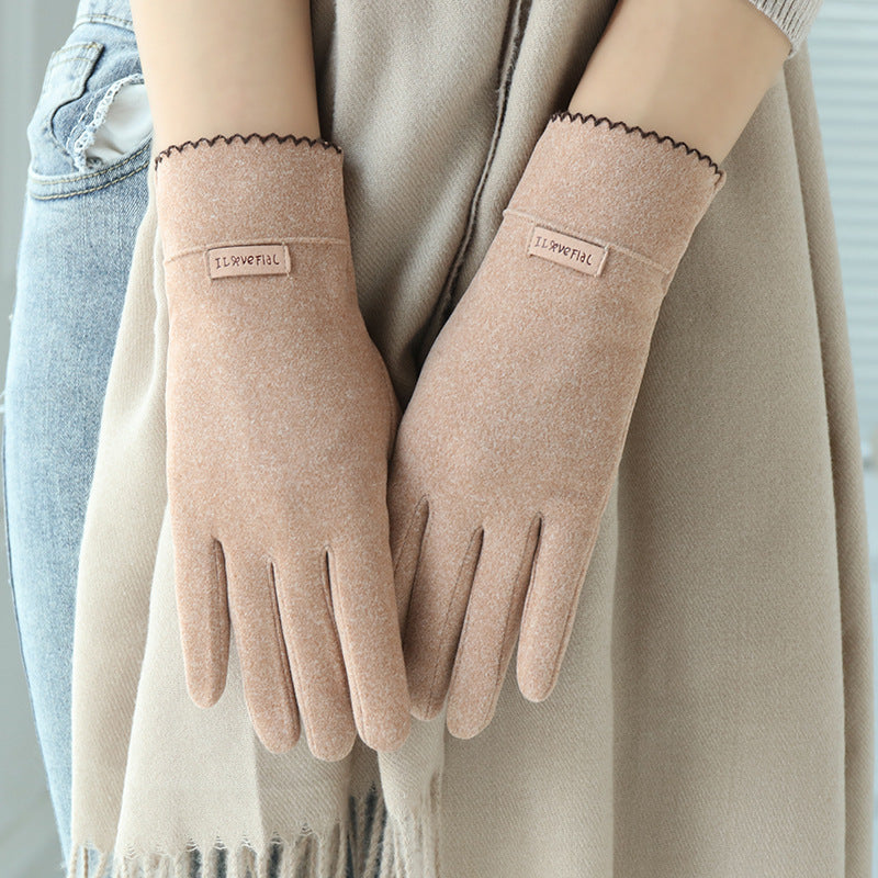 フワタッチ_レディース 裏起毛あったか 冬用タッチ手袋 可愛いデザイン サイクリングにも
