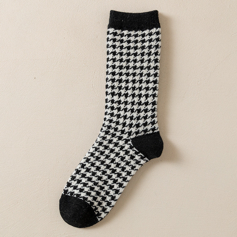 ハウンドクラシック_千鳥格子 ウールソックス ブラック&ホワイト