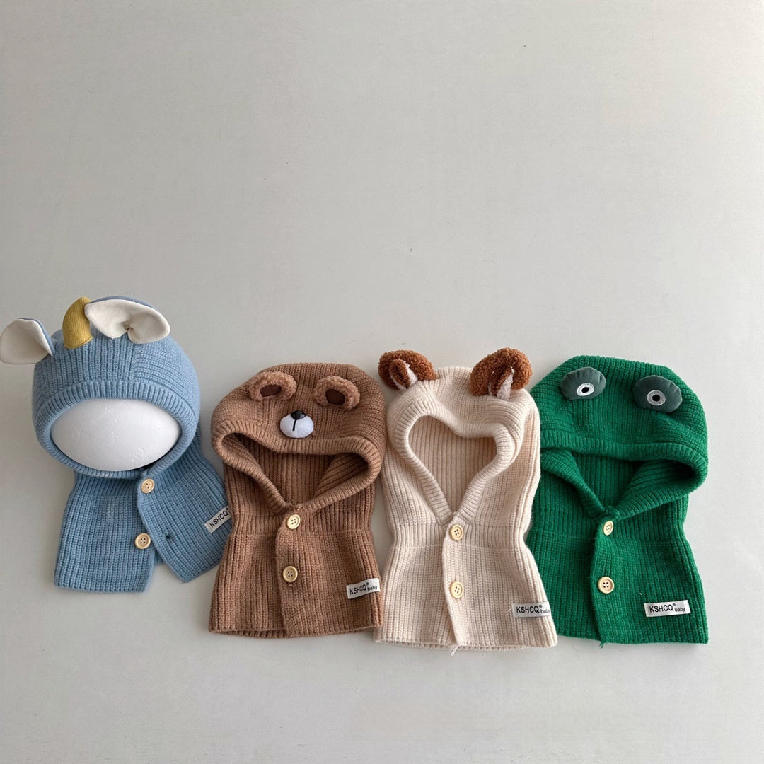 ウォームフーディ_キッズ 冬あったか 帽子+スカーフ一体型 INS風