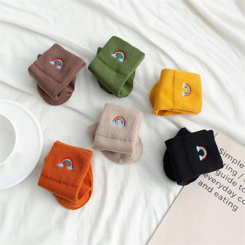 レディース レインボー刺繍ソックス | カジュアルおしゃれファッション(10足/5足/1足)