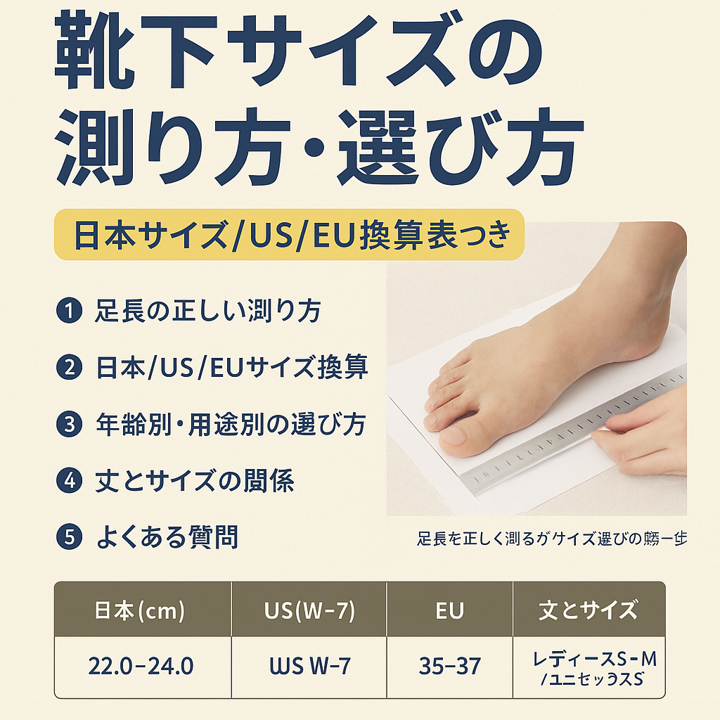 靴下サイズの測り方・選び方【日本サイズ/US/EU換算表つき】