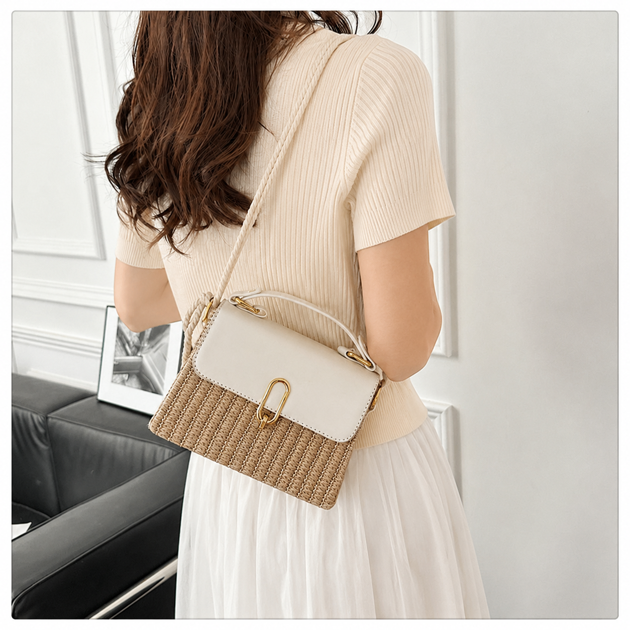 WOVEN CHIC_編み込みデザイン ワンショルダーバッグ レディース