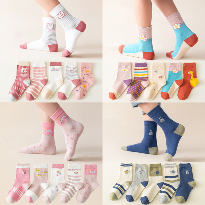 [ セット商品 ] キッズフレンズ＿＿キッズ コットンジャカードソックス 通気性 吸汗タイプ（5足）