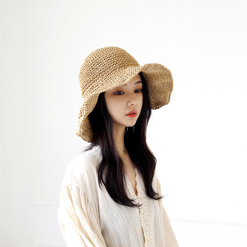 RAFIA SUN_ラフィア風 麦わら UV対策 顔カバー バケットハット