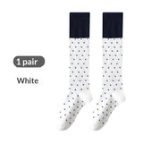 ドットパフ_ドット柄 配色 ニーハイソックス コットン ルーズフィット