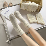 [ セット商品と単品商品] ダイヤニット_秋冬 レディース 厚手 ダイヤ編み ホワイト ミドル丈ソックス（6足/1足）