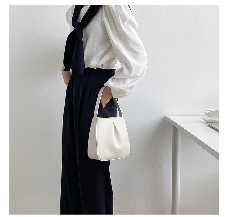 プリーツベル_レトロエレガント PUプリーツ ミニハンドバッグ レディース