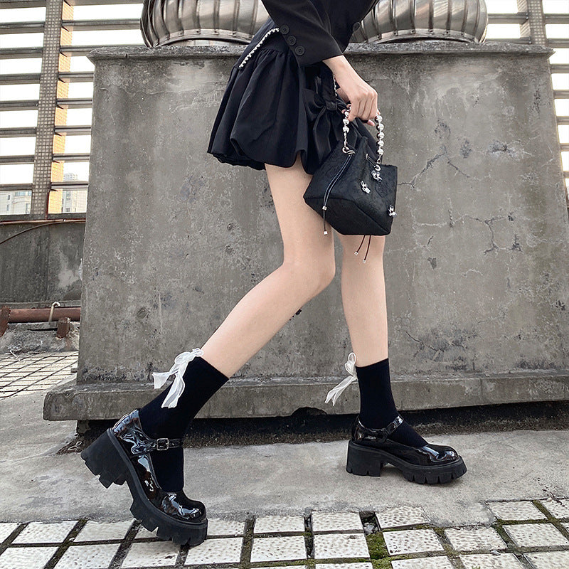 ガーリッシュボウ_レディース ガーリー ビッグリボン ソックス チュールリボン付き