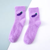 スノーフルーツレディース もこもこ フルーツ柄 ルームソックス 裏起毛 冬用