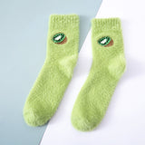 スノーフルーツレディース もこもこ フルーツ柄 ルームソックス 裏起毛 冬用