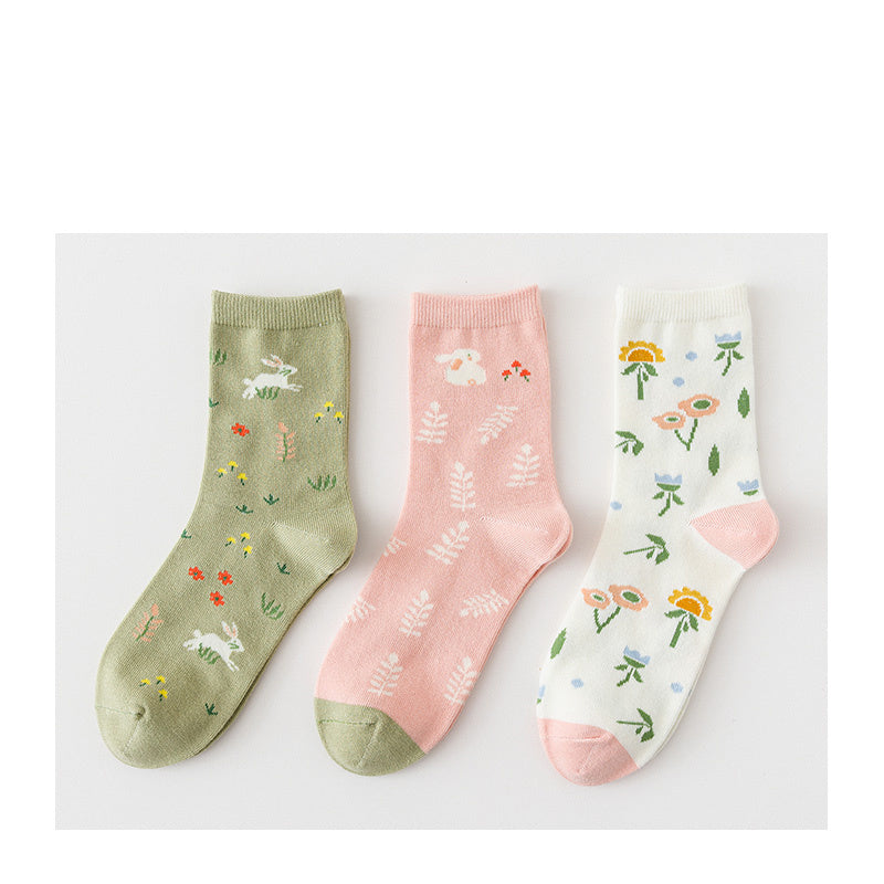 [ セット商品 ] レディース メルヘン風 パステルカラー ミドル丈 ソックス（3足）