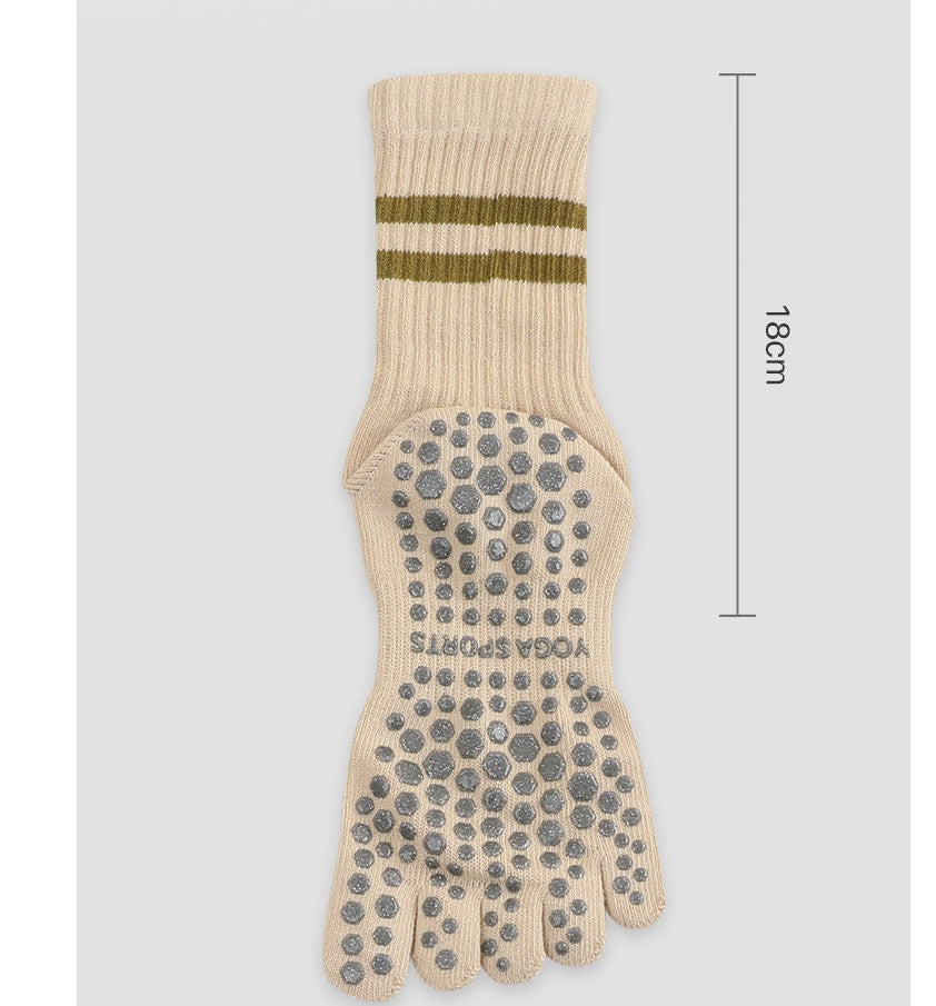 ヨガフィット5_秋冬 レディース ストライプ ノンスリップ ロングヨガソックス