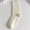 [ セット商品と単品商品] ダイヤニット_秋冬 レディース 厚手 ダイヤ編み ホワイト ミドル丈ソックス（6足/1足）