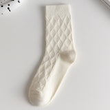 [ セット商品と単品商品] ダイヤニット_秋冬 レディース 厚手 ダイヤ編み ホワイト ミドル丈ソックス（6足/1足）