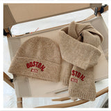 キッズウォームセット_キッズ用 無地刺繍 帽子＋マフラーセット 秋冬あったか2点セット