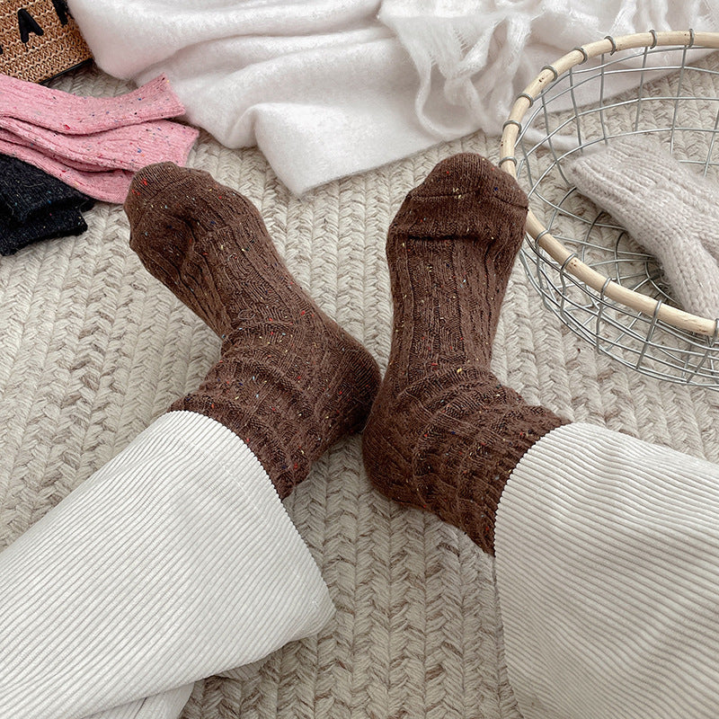 デイリーウォーム_ドットヤーン ケーブル編み 厚手ウールソックス
