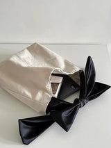 リボキャン_リボン付きキャンバスハンドバッグ カジュアルショルダー