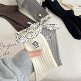 レースポップ_コットン レース 刺繍 カートゥーン ミドル丈ソックス レディース