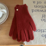フリルウール_レディース 無地ウール フリルデザイン冬あったか手袋