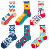 [ セット商品と単品商品] アートスケープ_メンズ ソックス春秋用菱形柄風景画プリントストリート系（6足/1足）