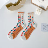 ルミナスレース_レディース 小花柄 グラスシルク ソックス 通気性