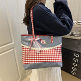 レースピクニック_レーストリム 配色チェック トートバッグ レディース