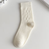 [ セット商品と単品商品] ダイヤニット_秋冬 レディース 厚手 ダイヤ編み ホワイト ミドル丈ソックス（6足/1足）