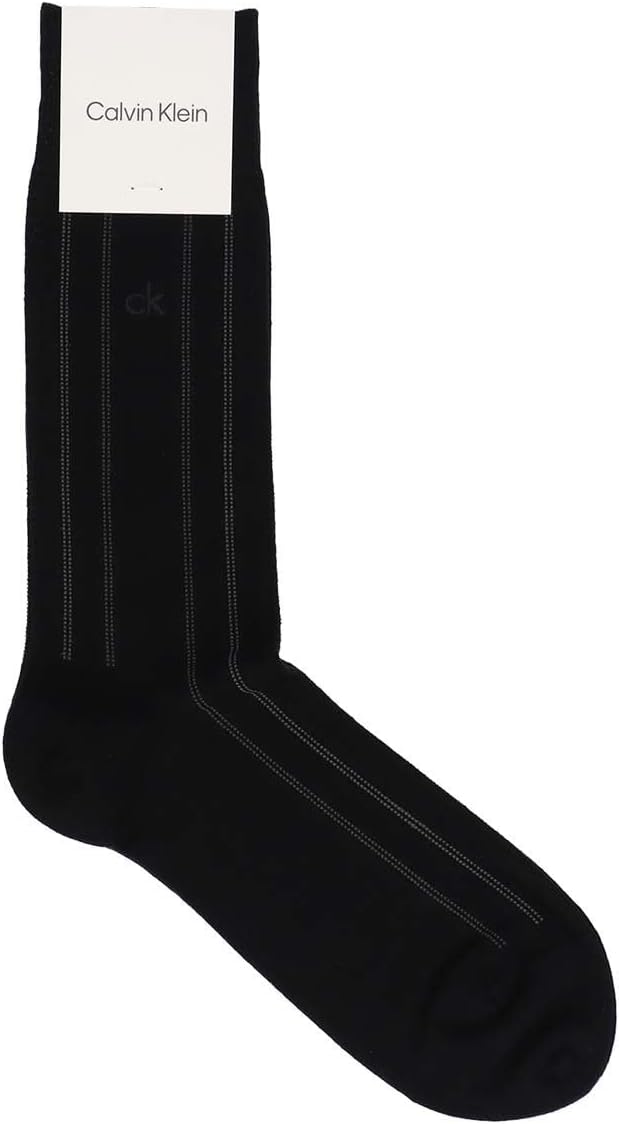 Calvin Klein 02562358 02562358 98. Black, 98, Antibacterial, Deodorizing, Striped Crew Length, Business Socks, Men's Socks, Men's, Present, Gift, 9.8-10.6 inches (25-27 cm), 98.black, 25.0-27.0 cm