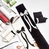 ミルキームード_秋冬 ガーリーリボン モノトーン ロングニーハイソックス