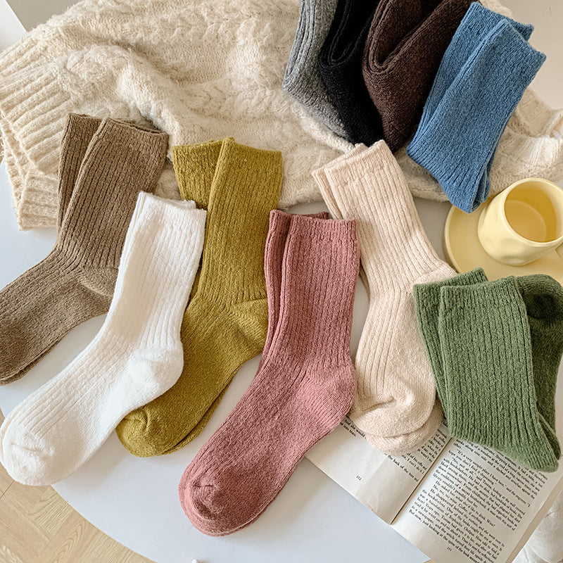 デイリーウォーム_レディース 無地 カシミヤ風ソックス