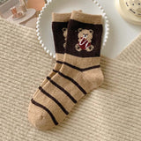 チョコベア_チョコカラー ベア柄 ミドル丈ソックス レディース