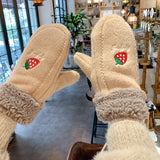 ベリーホット_レディース いちご柄 裏起毛あったか 冬用サイクル手袋