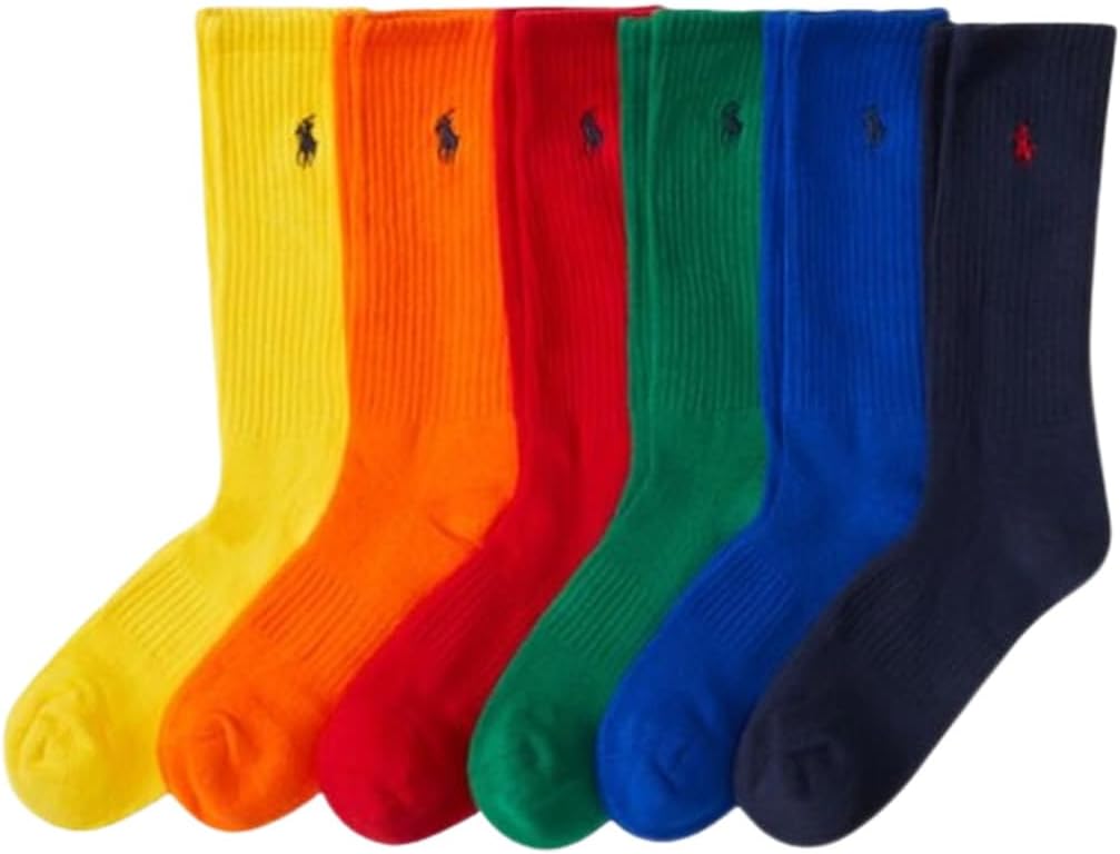 [POLO RALPH LAUREN] [ポロ ラルフローレン] クルーソックス アソート 6足セット 靴下 カラフル ポニーロゴ 刺繍 男性用 メンズ ギフト 821482PKZ3 [並行輸入品]