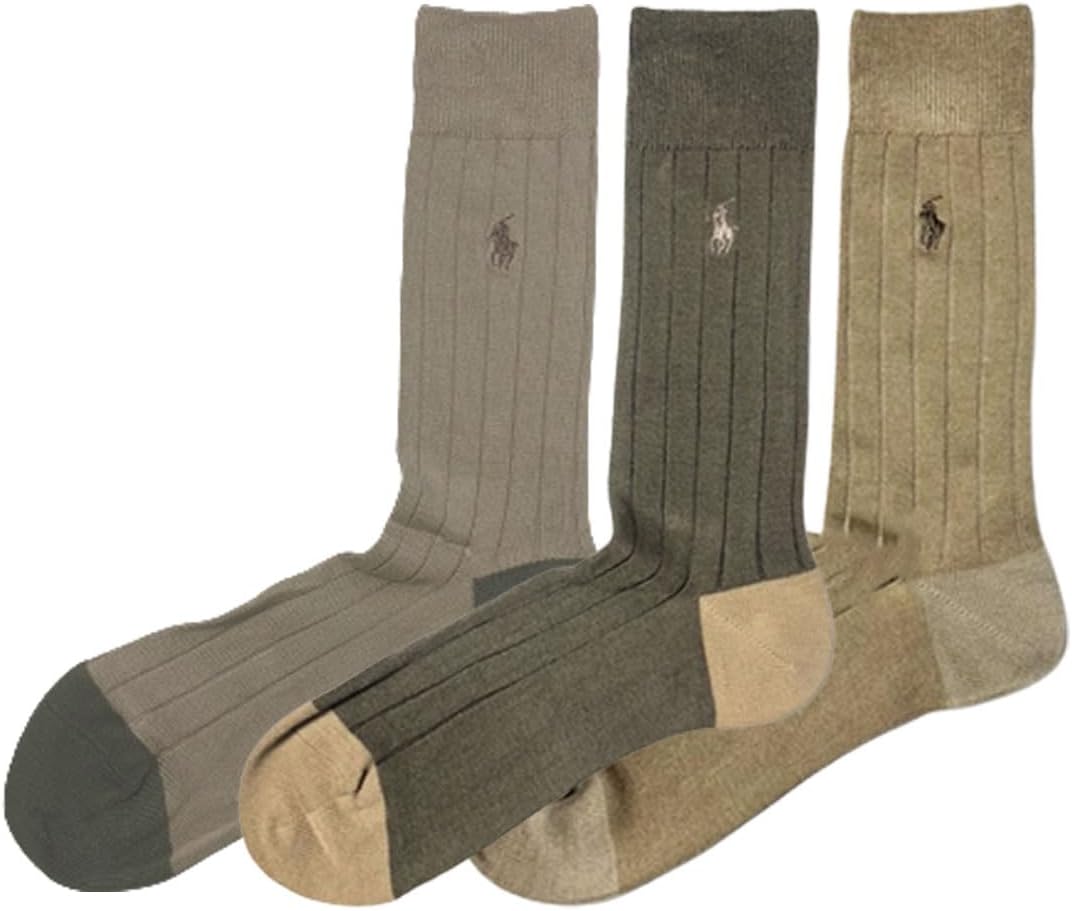 Polo Ralph Lauren Men's Business Crew Socks, Set of 3, Men's Socks, 8439PK KHAKI_ASST (923), 9.8-11.4 inches (25.0-29.0 cm) [Parallel import goods], KHAKI_ASST (923), Free size