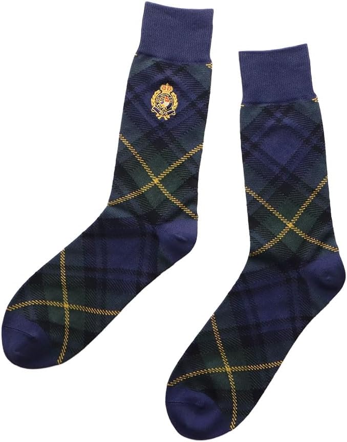 [POLO RALPH LAUREN] Men's Emblem Tartan Plaid Crew Length Socks 92012010 26-28 cm 68. Navy