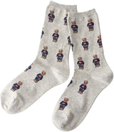 Polo Ralph Lauren 03207557 Women's Crew Socks, Polo Ralph Lauren, Organic Cotton Blend, Flag Mini Bear Allover Pattern