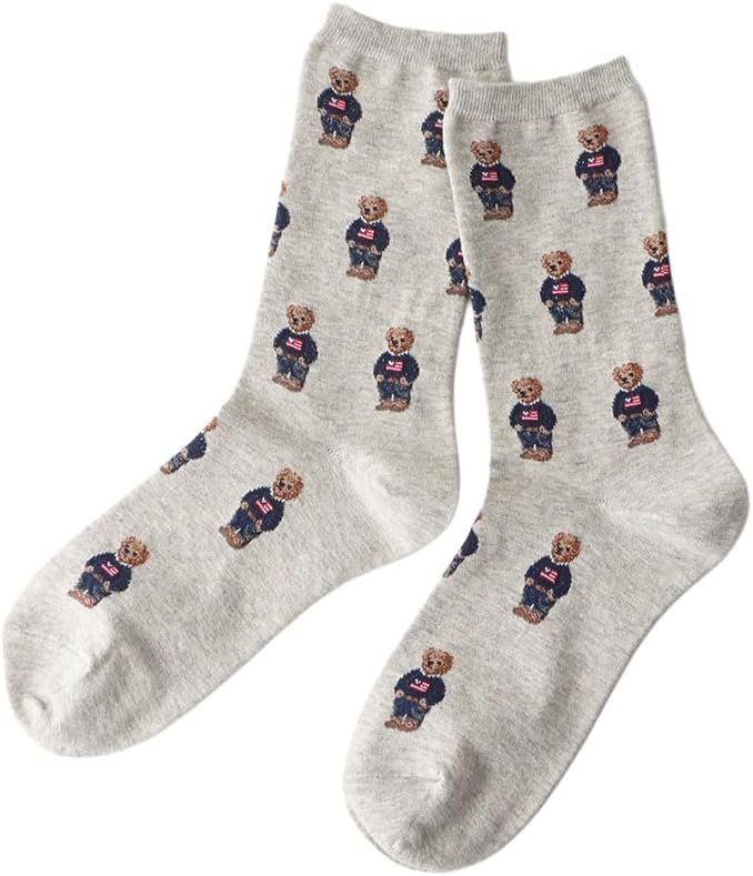 Polo Ralph Lauren 03207557 Women's Crew Socks, Polo Ralph Lauren, Organic Cotton Blend, Flag Mini Bear Allover Pattern
