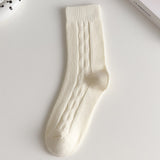 [ セット商品と単品商品] ダイヤニット_秋冬 レディース 厚手 ダイヤ編み ホワイト ミドル丈ソックス（6足/1足）