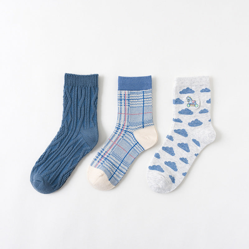 [ セット商品 ] キュートコットン_かわいい柄 綿糸素材 ベーシックソックス（３足）