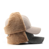 チェックモコ_秋冬 レディース ふわもこ ラムウール チェック帽子