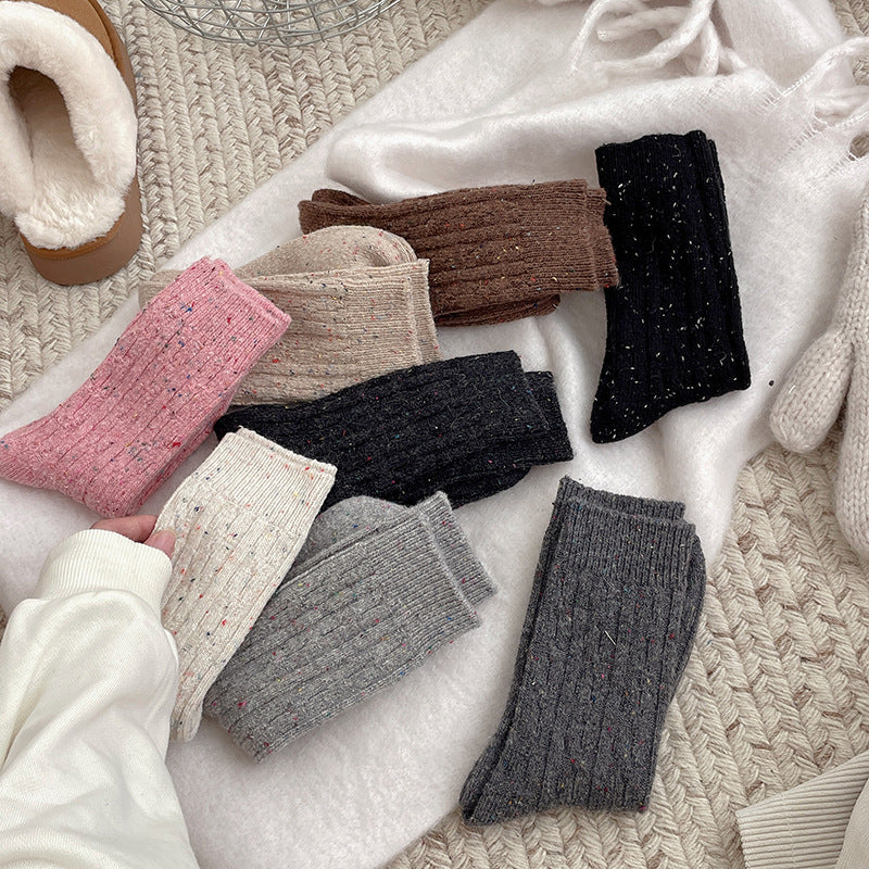 デイリーウォーム_ドットヤーン ケーブル編み 厚手ウールソックス
