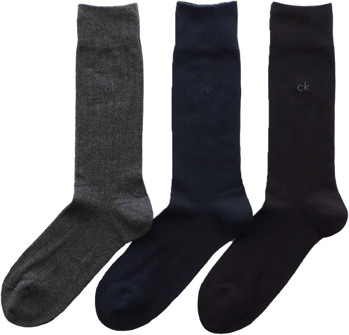 Calvin Klein 92572200 3 Pair Set, Antibacterial and Odor Resistant, Thick Rib, One Point Embroidery, Crew Length, Business Socks, Men's Socks, Men's, Black