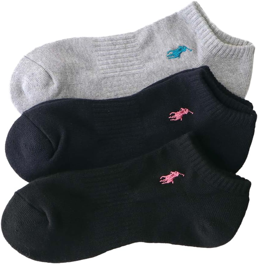 Polo Ralph Lauren 93246912 Women's Socks (3 Pair Set), Footed Pile, One-Point Sneakers Socks, Unisex Adult