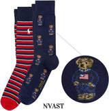 POLO Ralph Lauren ポロ ラルフローレン ポロベア 靴下 メンズ 2足セット 899879 8991036 8991037 Poloベア ボーダー クルーソックス ソックス 2P [並行輸入品]