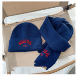 キッズウォームセット_キッズ用 無地刺繍 帽子＋マフラーセット 秋冬あったか2点セット