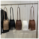 Women's Soft Leather Mini Satchel Bag with Tassels