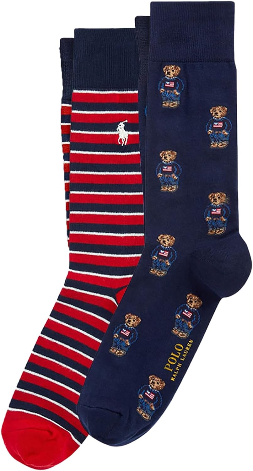 POLO Ralph Lauren ポロ ラルフローレン ポロベア 靴下 メンズ 2足セット 899879 8991036 8991037 Poloベア ボーダー クルーソックス ソックス 2P [並行輸入品]