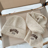 キッズウォームセット_キッズ用 無地刺繍 帽子＋マフラーセット 秋冬あったか2点セット