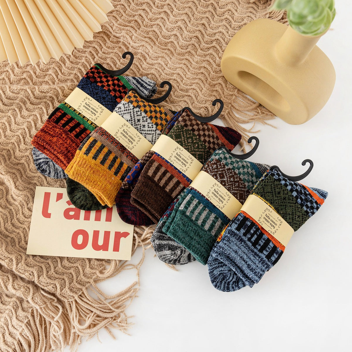 [ セット商品 ] デイリーウォーム_冬 男女兼用 厚手ウール あったかソックス（5足）