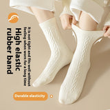 スムースコットン_秋冬 レディース 無縫製 無地 厚手コットン ミドル丈ソックス